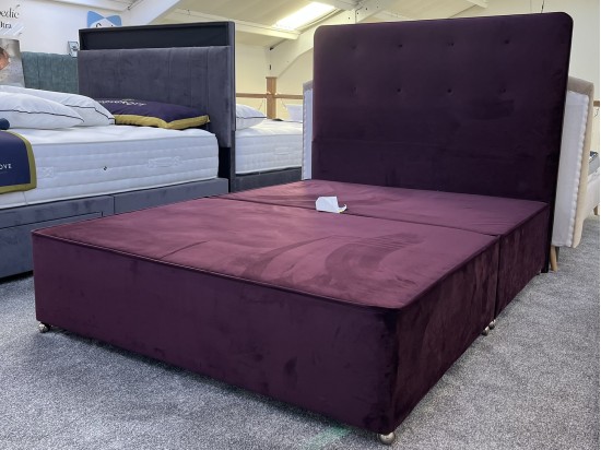 Relyon King Size Classic Firm Edge Open Coil Divan Base with Matching Relyon Rydal Headboard – B Range Aubergine 0378