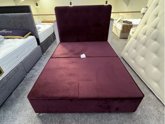 Relyon King Size Classic Firm Edge Open Coil Divan Base with Matching Relyon Rydal Headboard – B Range Aubergine 0378